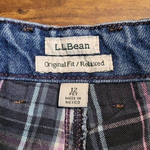 LL Bean Jeans Womens 12 P Original Fit Relaxed Plaid Lined Hi Rise Medium Wash - Picture 3 of 10
